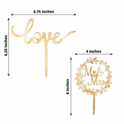 2 Natural Wooden Love and Mr & Mrs Wedding CAKE TOPPERS