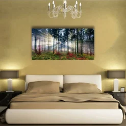 Nature Landscape Sunrise Tree Canvas Wall Art 20x40 Inch – Forest Sunrise Tree Painting Prints for Living Room, Bedroom & Home Wall Decor