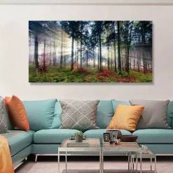 Nature Landscape Sunrise Tree Canvas Wall Art 20x40 Inch – Forest Sunrise Tree Painting Prints for Living Room, Bedroom & Home Wall Decor