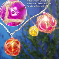 Nautical Fishing Float String Lights, Beach Themed Buoy Lights Set of 10 Multicolor String Lights for Indoor Home Decor and Outdoor Patio Decorations