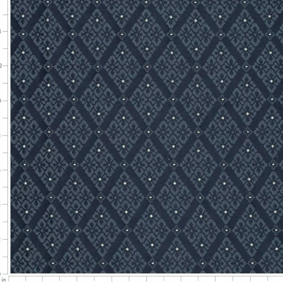 Navy Fade Resistant Diamond Woven Pattern Upholstery Fabric by The Yard - SKU: Waverly Navy