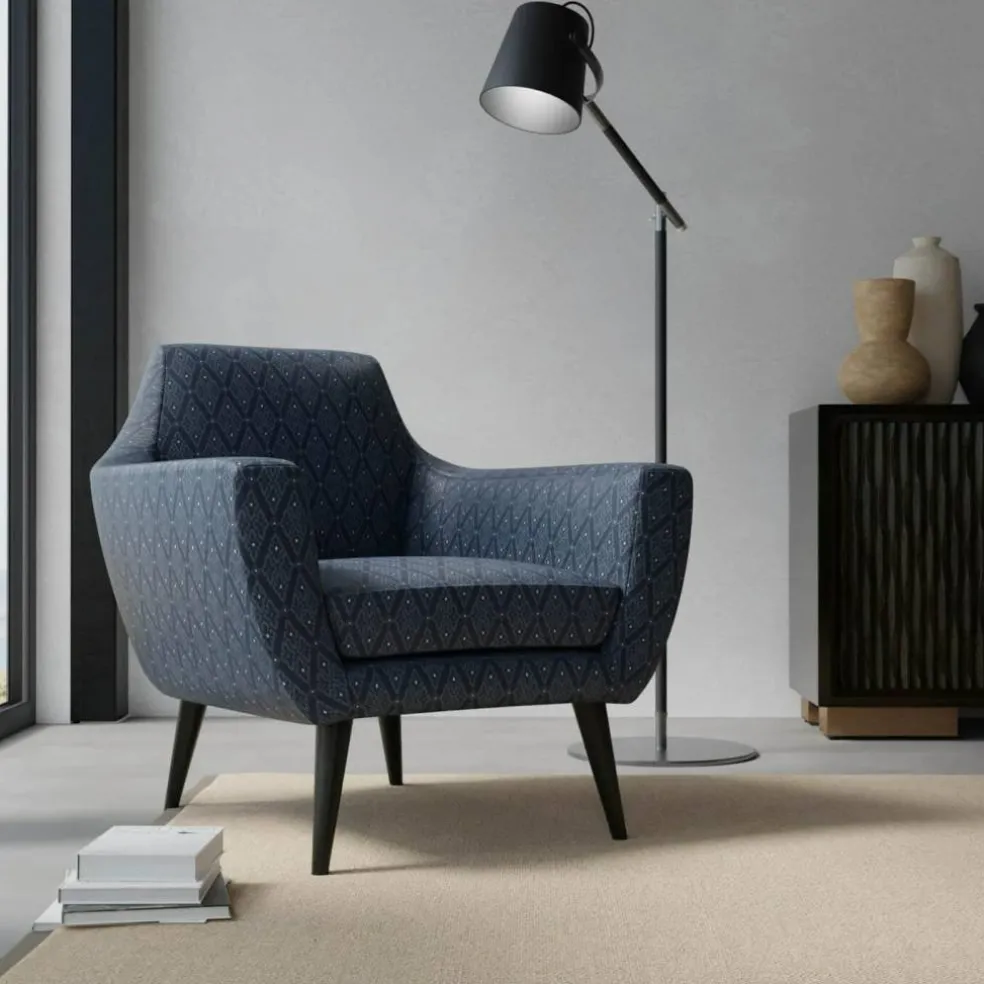 Navy Fade Resistant Diamond Woven Pattern Upholstery Fabric by The Yard - SKU: Waverly Navy
