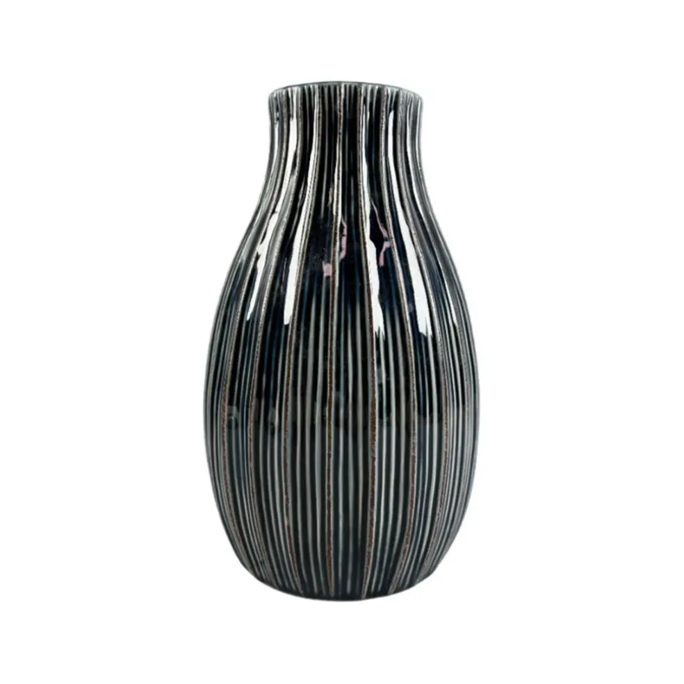9" Navy Ribbed Ceramic Vase by Ashland®
