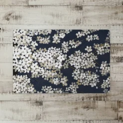 Navy & White Blossoms Floor Mat
