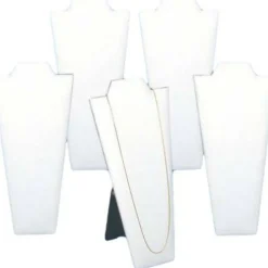 5 Necklace Pendant Displays Busts White Leather Easel