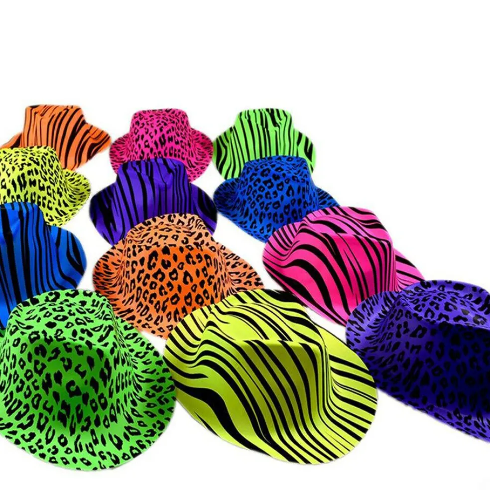 Neon Animal Print Plastic Party Hats