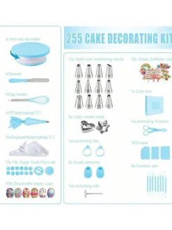 New Cake Decorating Supplies Kit Tools 255pcs, Cake Decorating Set with Cake Turntable
