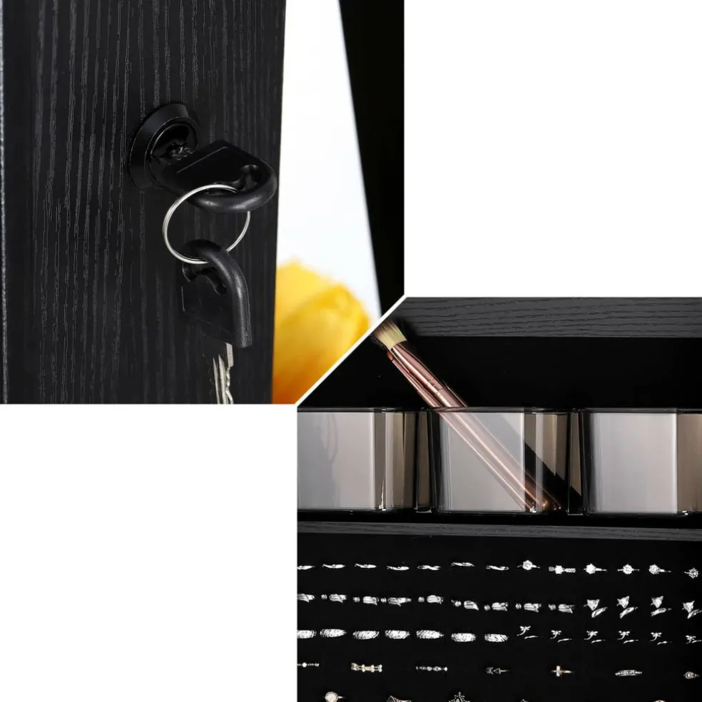 NEX™ Black 360 Degree Rotatable Jewelry Armoire with Free-Standing Mirror