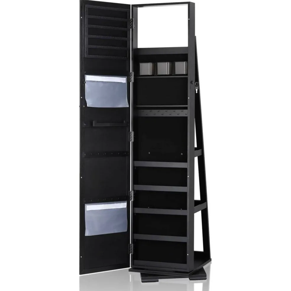 NEX™ Black 360 Degree Rotatable Jewelry Armoire with Free-Standing Mirror