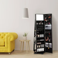 NEX™ Black 360 Degree Rotatable Jewelry Armoire with Free-Standing Mirror