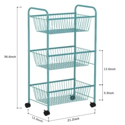 NEX™ Blue Large 3-Tier Rolling Basket Stand with Shelves & Wheels
