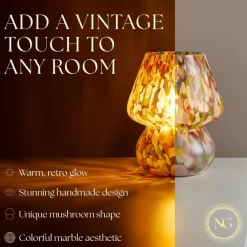 Next Glow Mushroom Lamp - Retro Funky Aesthetic LED Table Lamp, Dimmable E26 Socket Bulb