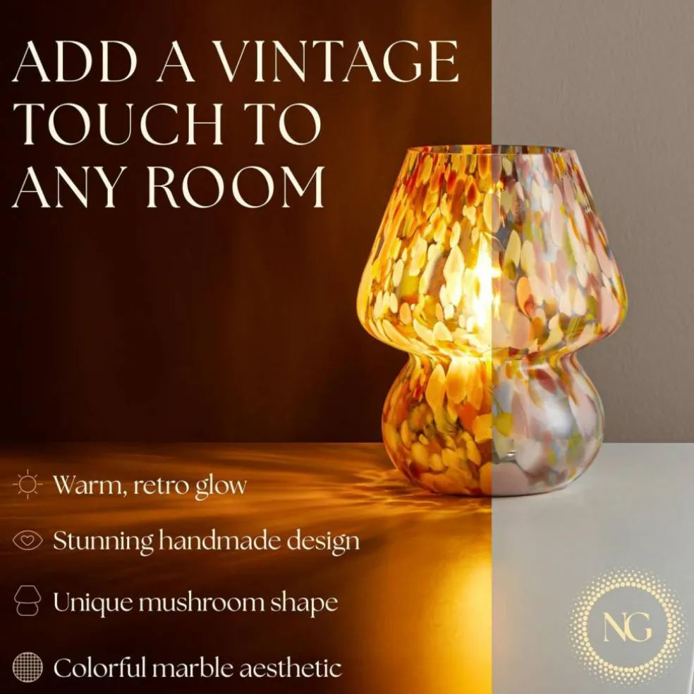 Next Glow Mushroom Lamp - Retro Funky Aesthetic LED Table Lamp, Dimmable E26 Socket Bulb