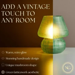 Next Glow Mushroom Lamp - Retro Funky Aesthetic LED Table Lamp, Dimmable E26 Socket Bulb