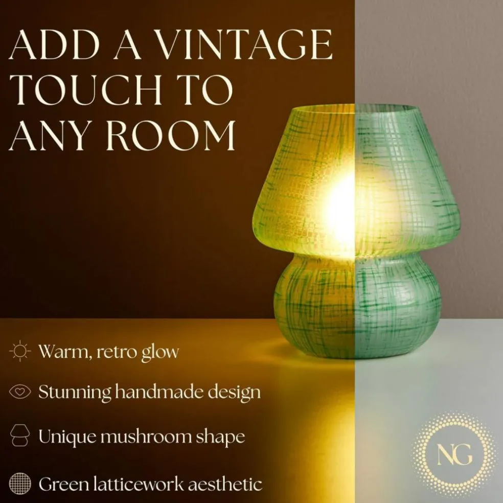 Next Glow Mushroom Lamp - Retro Funky Aesthetic LED Table Lamp, Dimmable E26 Socket Bulb