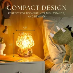 Next Glow Mushroom Lamp - Retro Funky Aesthetic LED Table Lamp, Dimmable E26 Socket Bulb