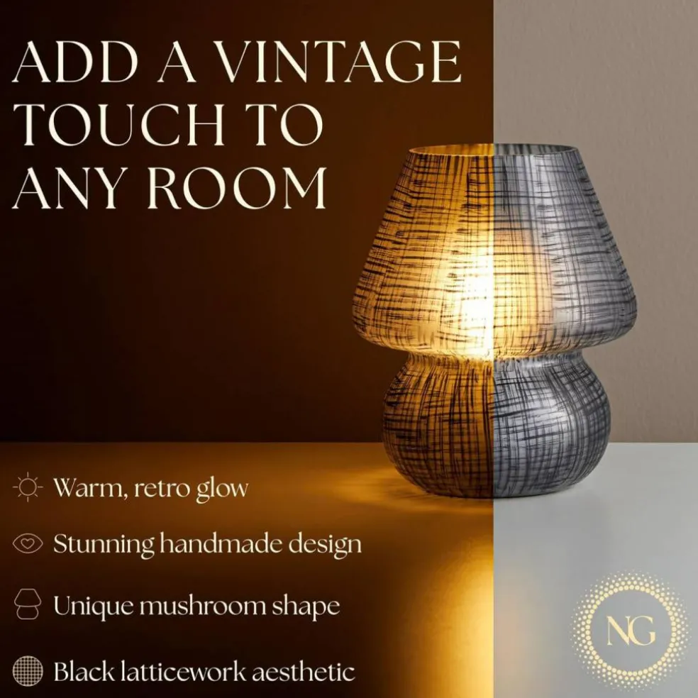 Next Glow Mushroom Lamp - Retro Funky Aesthetic LED Table Lamp, Dimmable E26 Socket Bulb