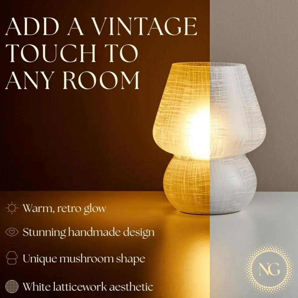 Next Glow Mushroom Lamp - Retro Funky Aesthetic LED Table Lamp, Dimmable E26 Socket Bulb