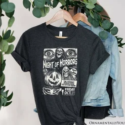 Night of Horrors Retro Halloween T-Shirt, Vintage Poster Tee for Spooky Season Fans