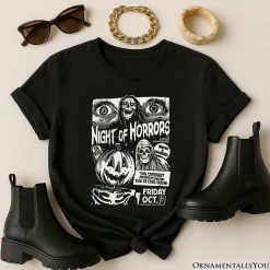 Night of Horrors Retro Halloween T-Shirt, Vintage Poster Tee for Spooky Season Fans
