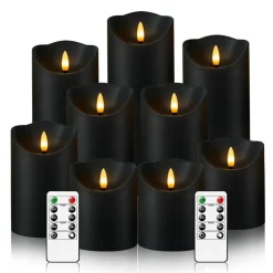 Nimiko Flameless Candles with Remote, Battery Operated Flickering Flameless Candles, LED Candles with Timer 2/4/6/8H, with Realistic LED Candles Set of 9 (D3 x H 3" 4" 5" 6" 7") (Black)