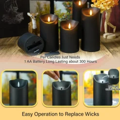 Nimiko Flameless Candles with Remote, Battery Operated Flickering Flameless Candles, LED Candles with Timer 2/4/6/8H, with Realistic LED Candles Set of 9 (D3 x H 3" 4" 5" 6" 7") (Black)