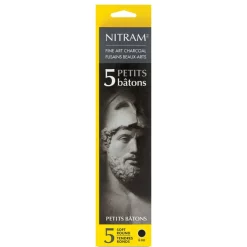 Nitram Fusains Extra Soft Charcoal - Extra Soft Petits Batons, 6 mm, Pkg of 5