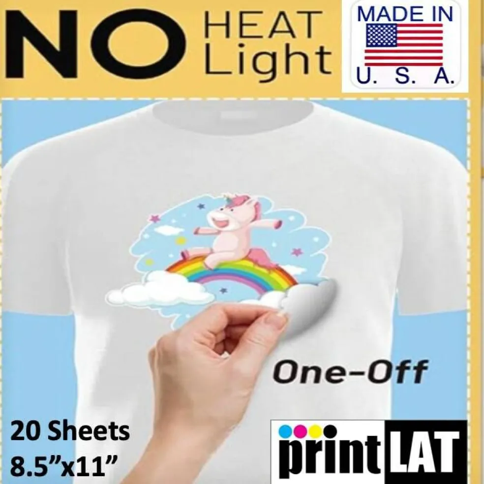 NO HEAT Transfer Paper for Light Fabrics 8.5"x11" Sheets