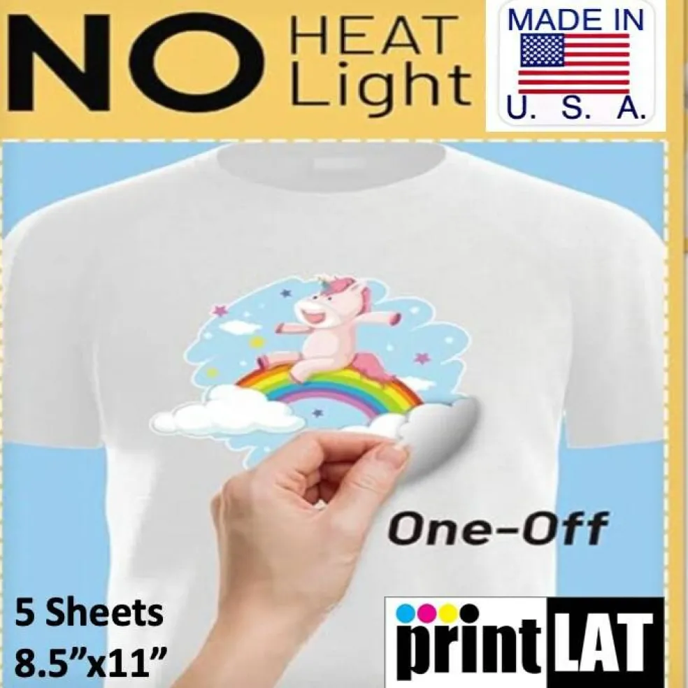 NO HEAT Transfer Paper for Light Fabrics 8.5"x11" Sheets