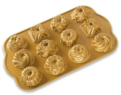 Nordic Ware Cast Aluminum Bundt Charms Pan, 12 Cavity, Gold
