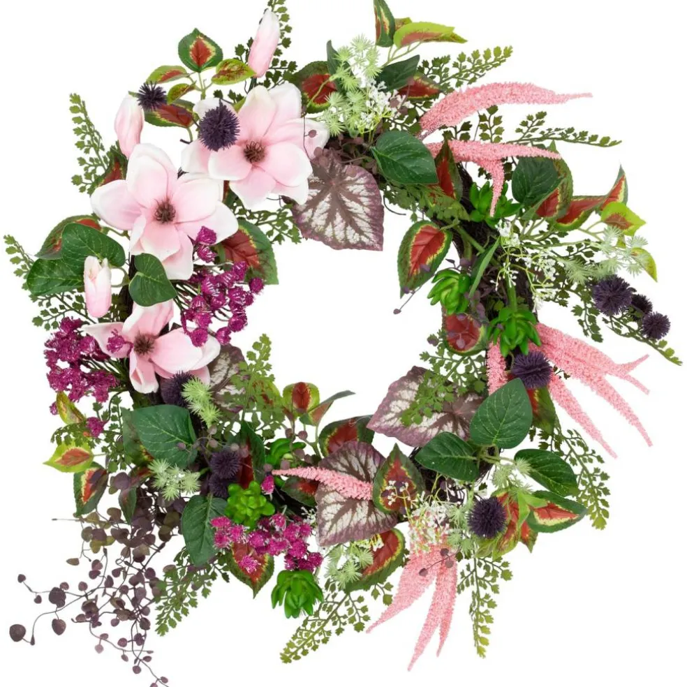Northlight Artificial Astilbe and Thistle Mixed Spring Floral Wreath - 24"