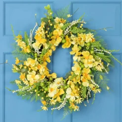 Northlight Daisy and Cosmos Floral Spring Wreath - 23" - Yellow