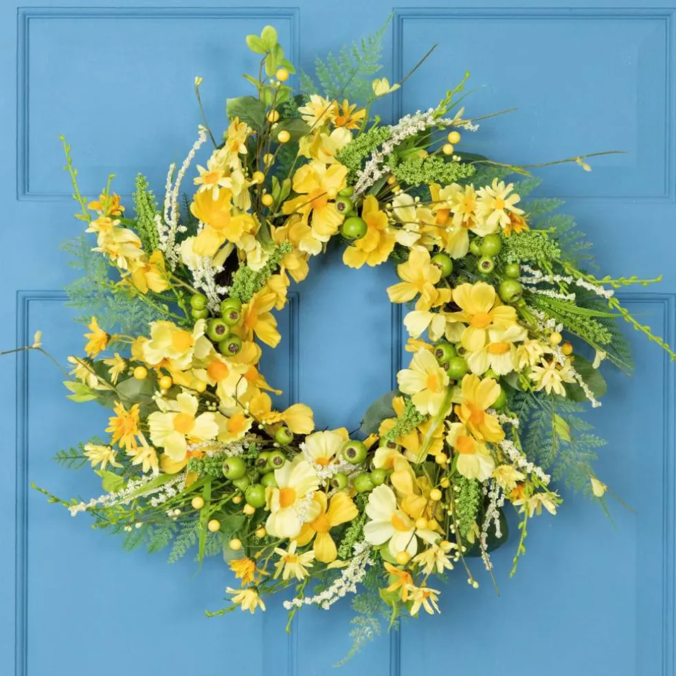 Northlight Daisy and Cosmos Floral Spring Wreath - 23" - Yellow