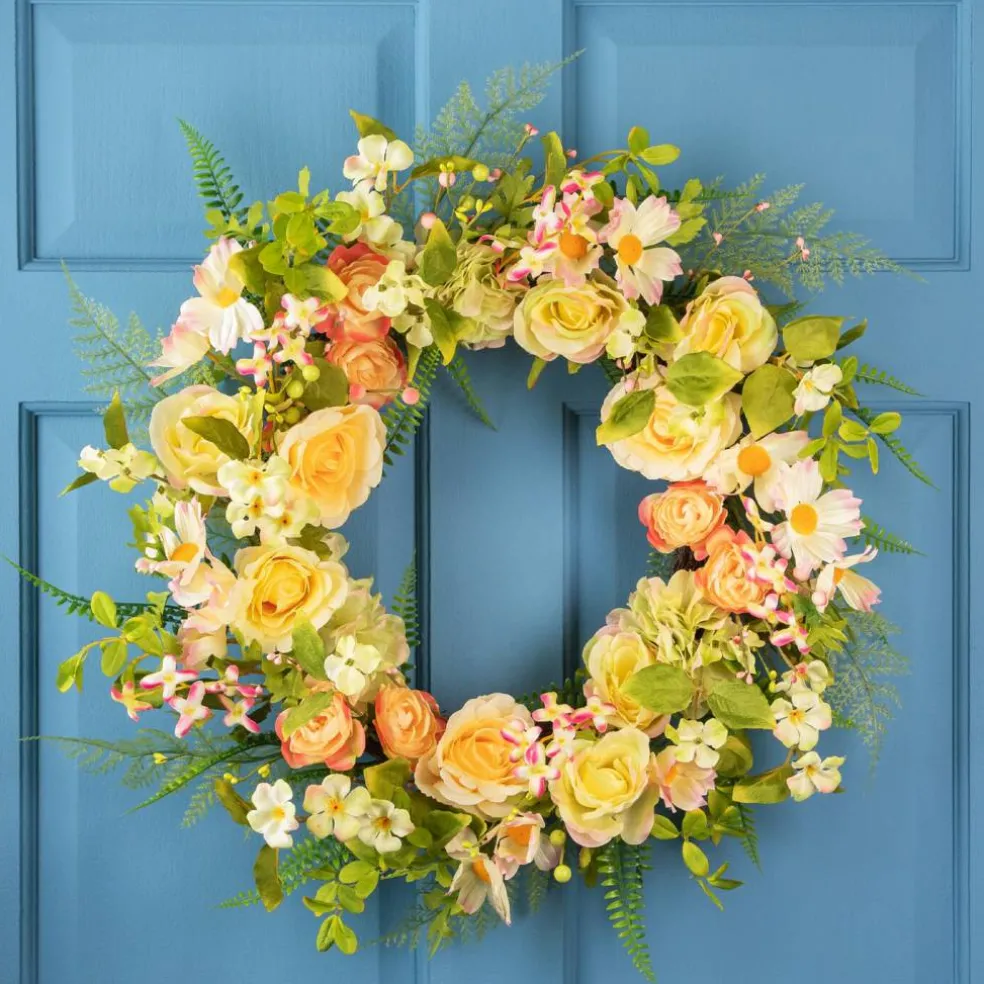 Northlight 26" Daisy, Peony and Roses Artificial Floral Spring Wreath