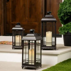 Northlight Distressed Mission Style Metal Candle Lanterns - 19.5" - Black - Set of 3