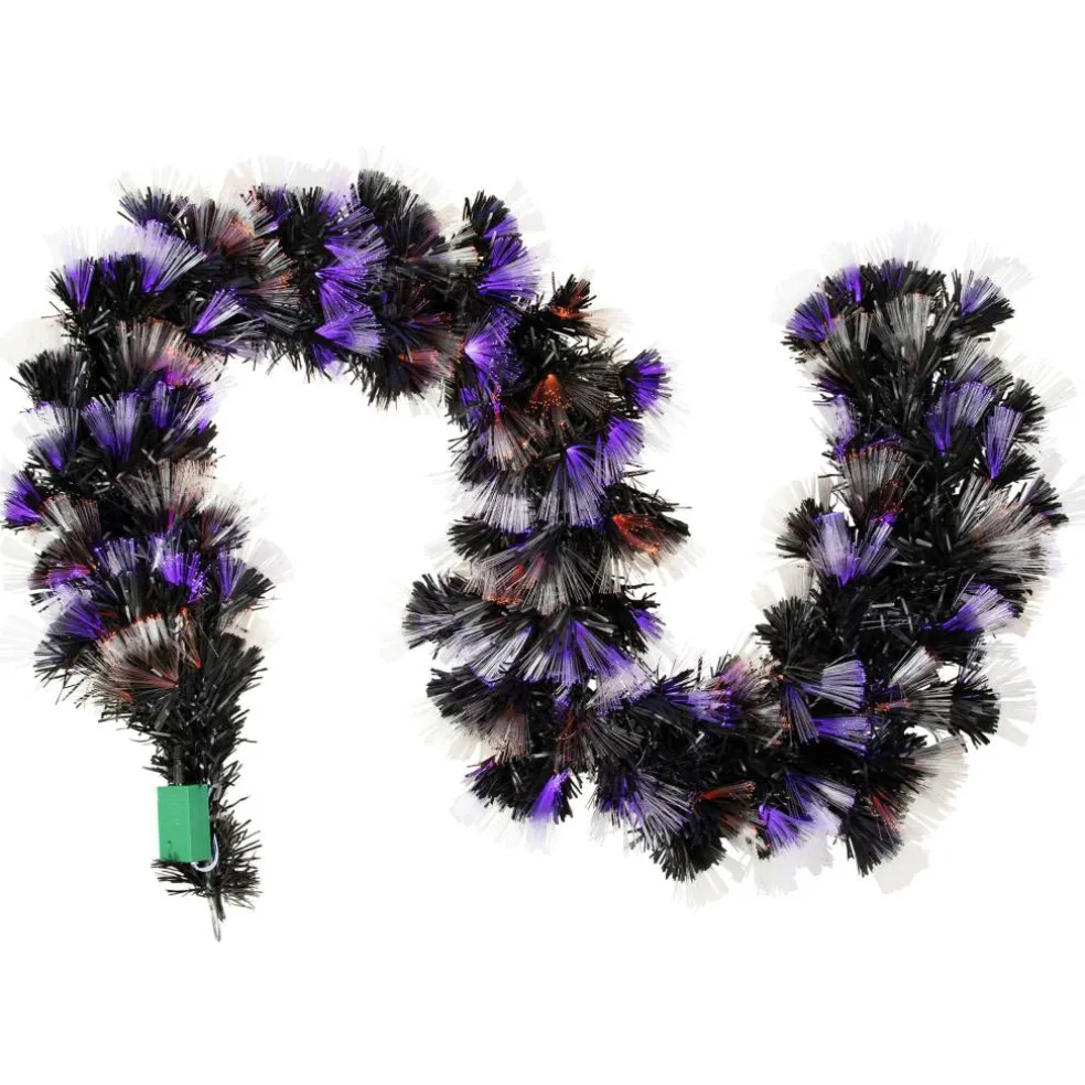 Northlight 6ft. Fiber Optic Orange & Purple LED Artificial Black Halloween Garland