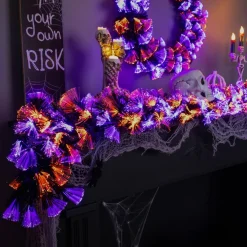Northlight 6ft. Fiber Optic Orange & Purple LED Artificial Black Halloween Garland