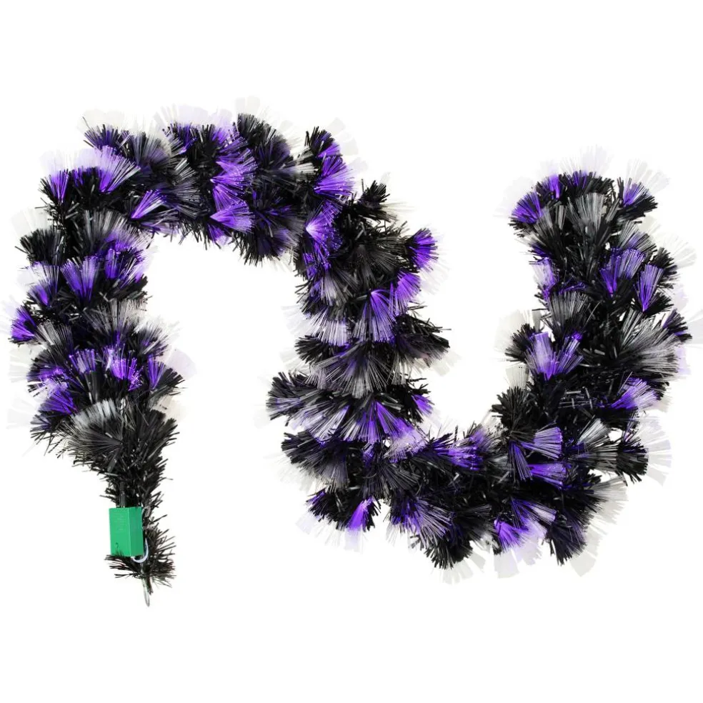 Northlight 6ft. Fiber Optic Orange & Purple LED Artificial Black Halloween Garland