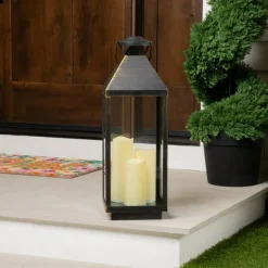 Northlight Lantern with Flameless LED Candles - 24" - Gold and Brushed Black