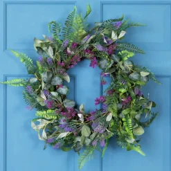 Northlight Lavender and Mixed Foliage Artificial Floral Spring Wreath, Purple and Green - 22-Inch