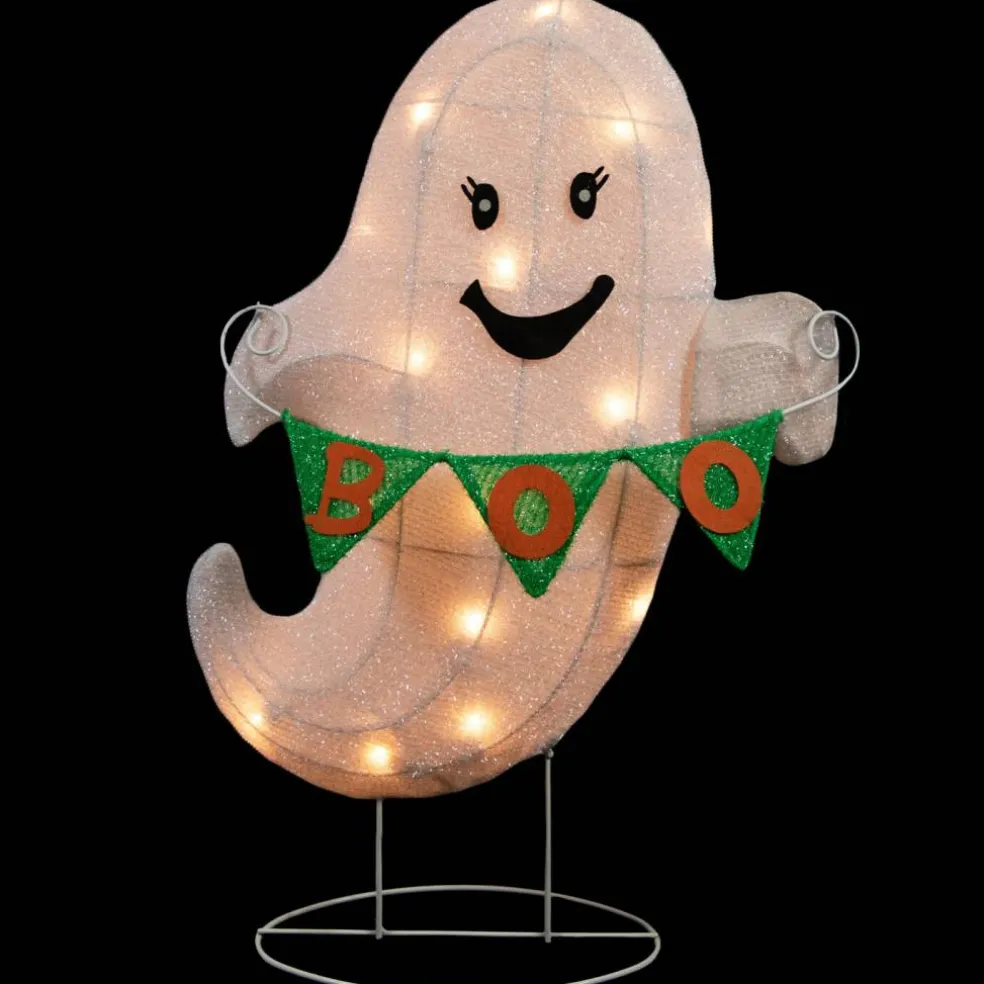 Northlight LED Ghost with "Boo" Banner Halloween Yard Decoration - 25" - Warm White Lights