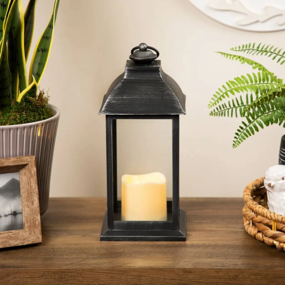 Northlight LED Lantern with Flameless Candle - 12.5" - Brushed Silver Finish