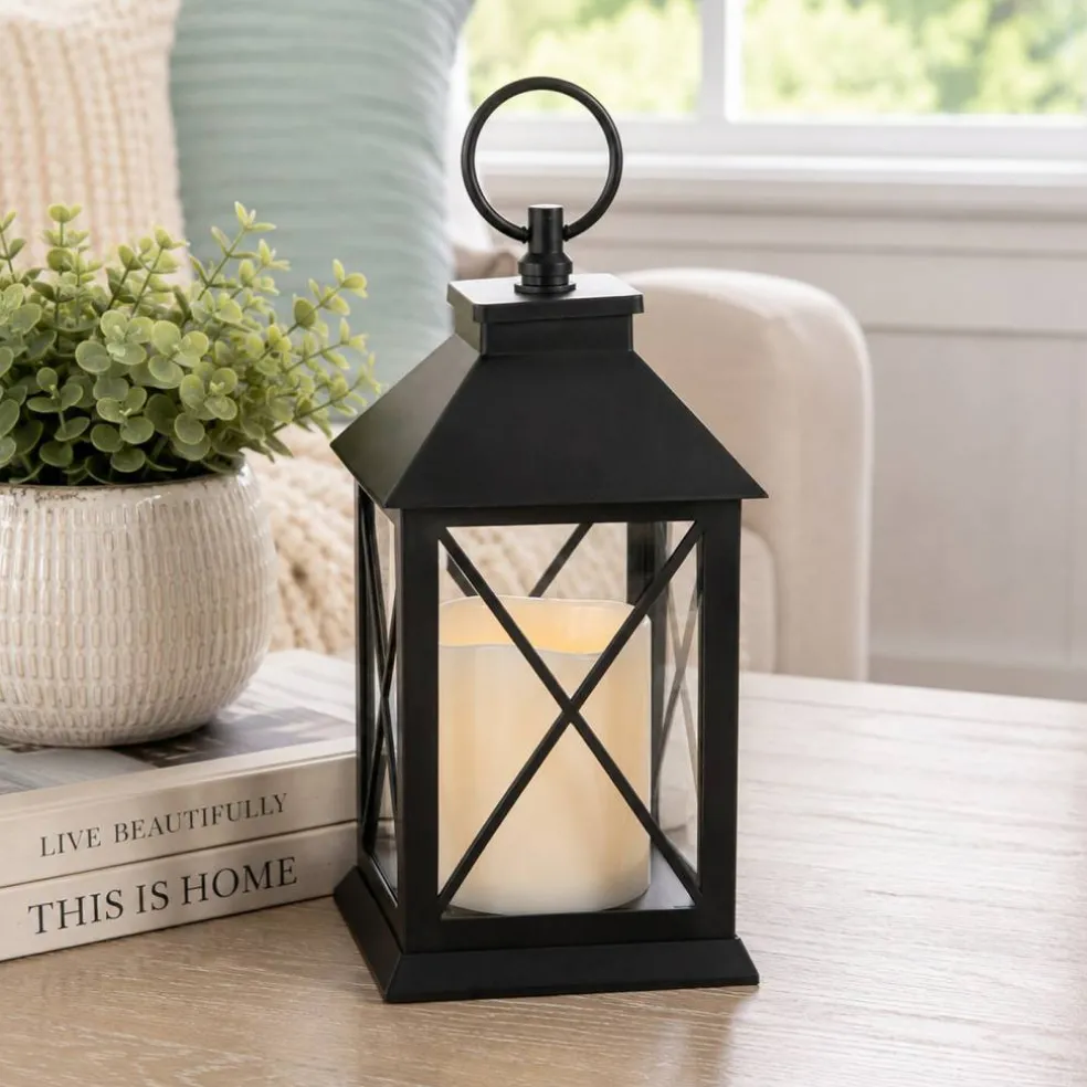 Northlight LED Lighted Vintage-Style Lantern with Flameless Candle - 9.5" - Black
