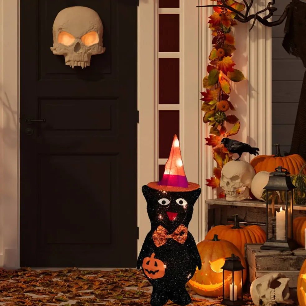 Northlight Lighted Black Cat in Witch's Hat Outdoor Halloween Decoration - 24"