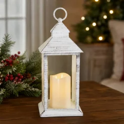 Northlight Lighted Brushed Candle Lantern with Flameless LED Candle - 13.5" - White