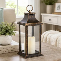 Northlight Lighted Candle Lantern with Flameless LED Candle - 13.25" - Black