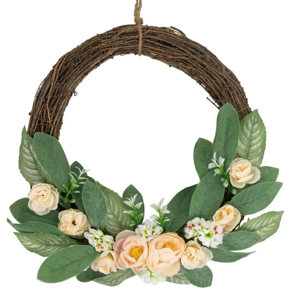 Northlight 14" Mini Peach Rose Half Floral Spring Wreath