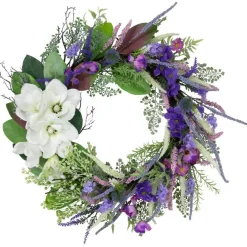 Northlight Mixed Wildflowers and Magnolias Artificial Spring Wreath, 24-Inch