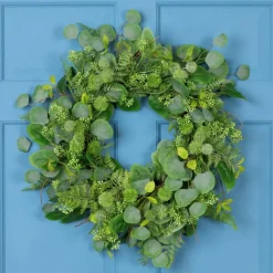 Northlight Seeded Eucalyptus with Sweet Gum Flowers Artificial Spring Wreath - 24"