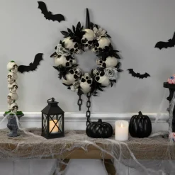 Northlight Skulls and Chains with Roses Small Artificial Halloween Wreath - 15" - Unlit